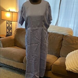 Vintage FLAX by Jeanne Engelhart Slate Blue Linen Maxi Dress